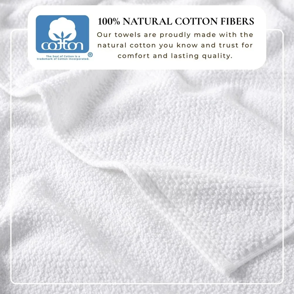 Madelinen 6 Piece Cotton Texture Towel Set in White, 2 Bath, 2 Hand, 2 Washcloth